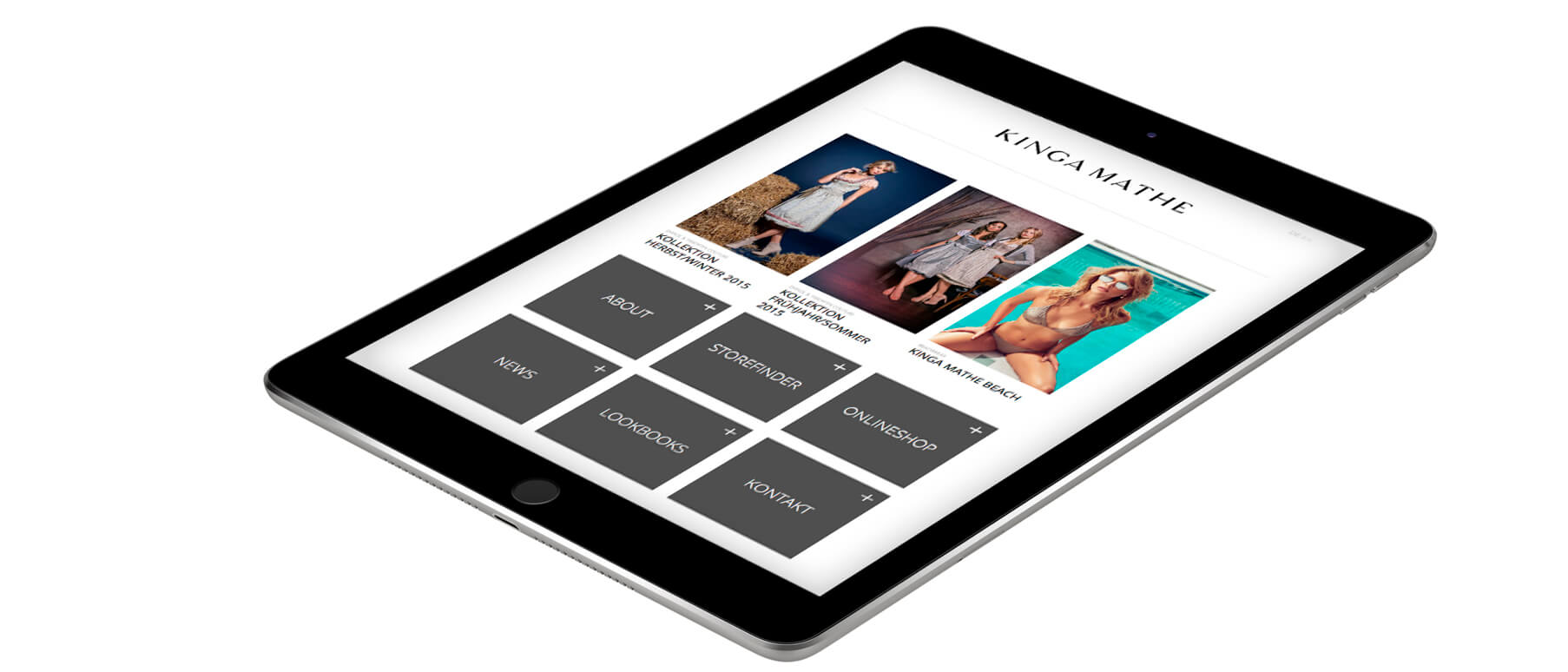 Mockup der Kinga Mathe-Website dargestellt in einem iPad, Menü der Startseite