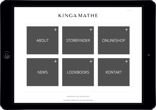 Mockup der Kinga Mathe-Website dargestellt in einem iPad in der Queransicht, Menü-Übersicht