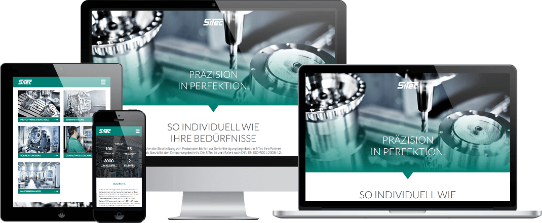 Mockups der SiTec-Website dargestellt in einem iMac, einem MacBook, einem iPad und einem iPhone