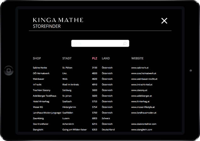 Mockup der Kinga Mathe-Website dargestellt in einem iPad in der Queransicht, Storefinder