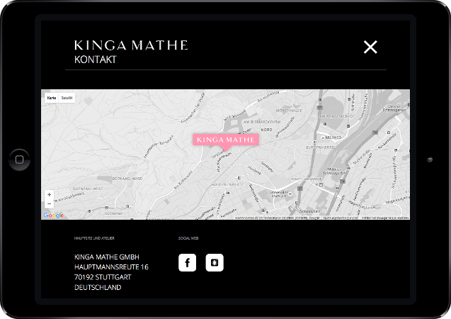 Mockup der Kinga Mathe-Website dargestellt in einem iPad in der Queransicht, Kontakt-Seite